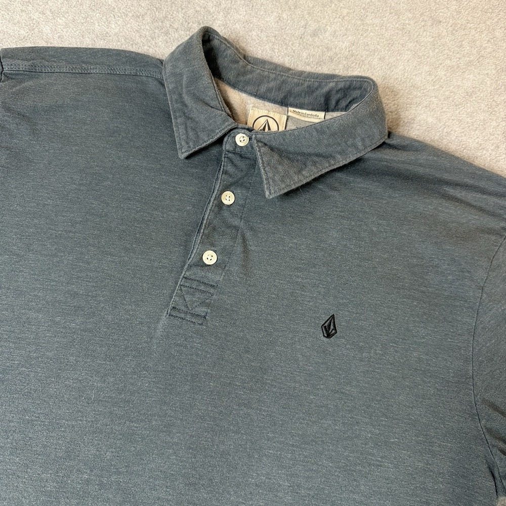 Volcom Men's Large Heather Blue Polo Shirt Short Sleeve Golf FLAW SEE DESCRIP - Picture 1 of 10